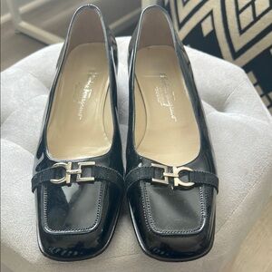 Salvatore Ferragamo Black Loafer Flats with Metal Detail
